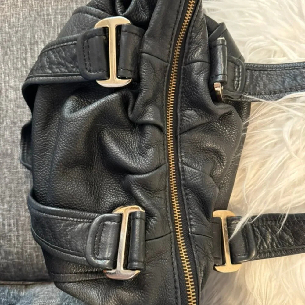 Michael Kors Black Leather Shoulder Bag Slouchy Hobo Gold Hardware Handbag